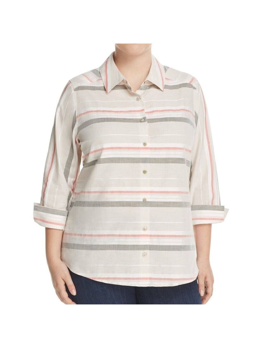 FOXCROFT Womens Collared Shirt Striped Button-Down Top Size 8